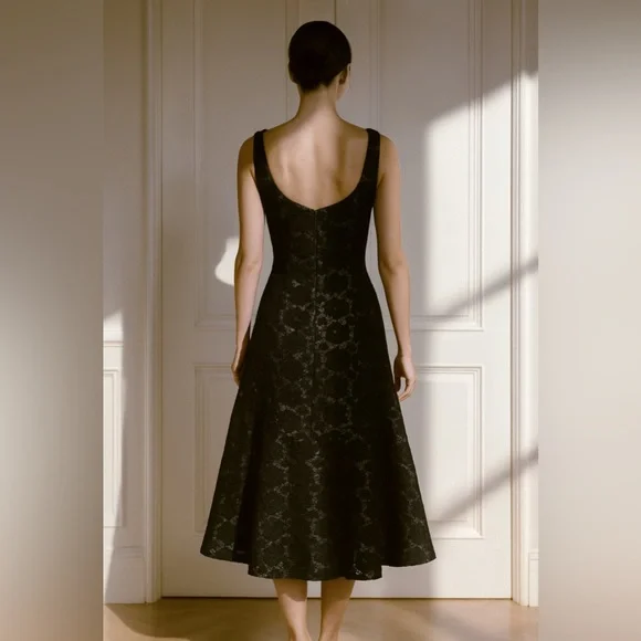 Carolina Herrera Black Lace Tea-Length Dress Size 8 NWOT
